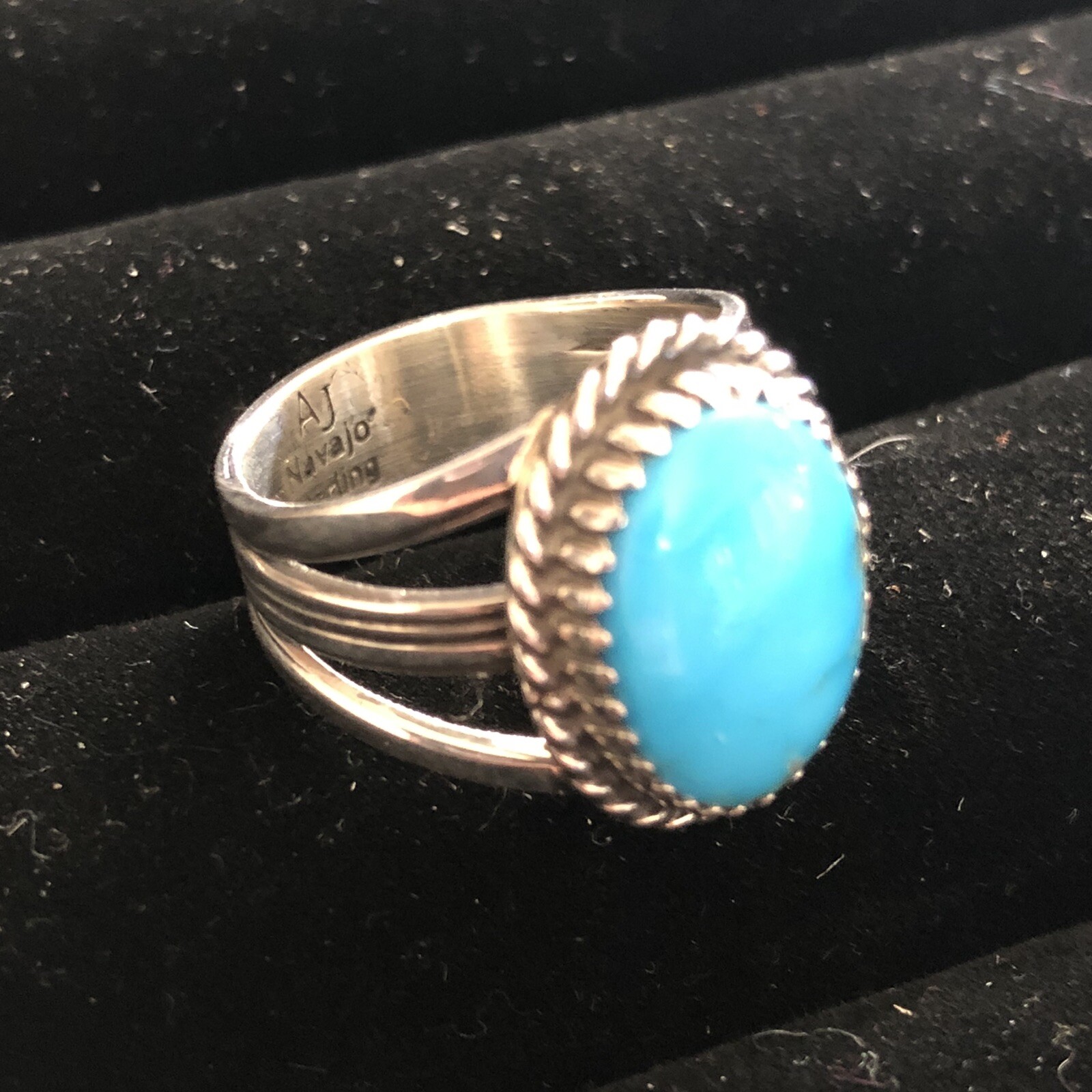 Turquoise Ring Sterling Silver Navajo Avin Joe sz 6 R0142
