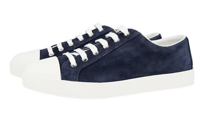 PRADA SNEAKERS SHOES 3E6202 NAVY BLUE WHITE SUEDE CAP TOE US 10 EU 40 40,5  UK