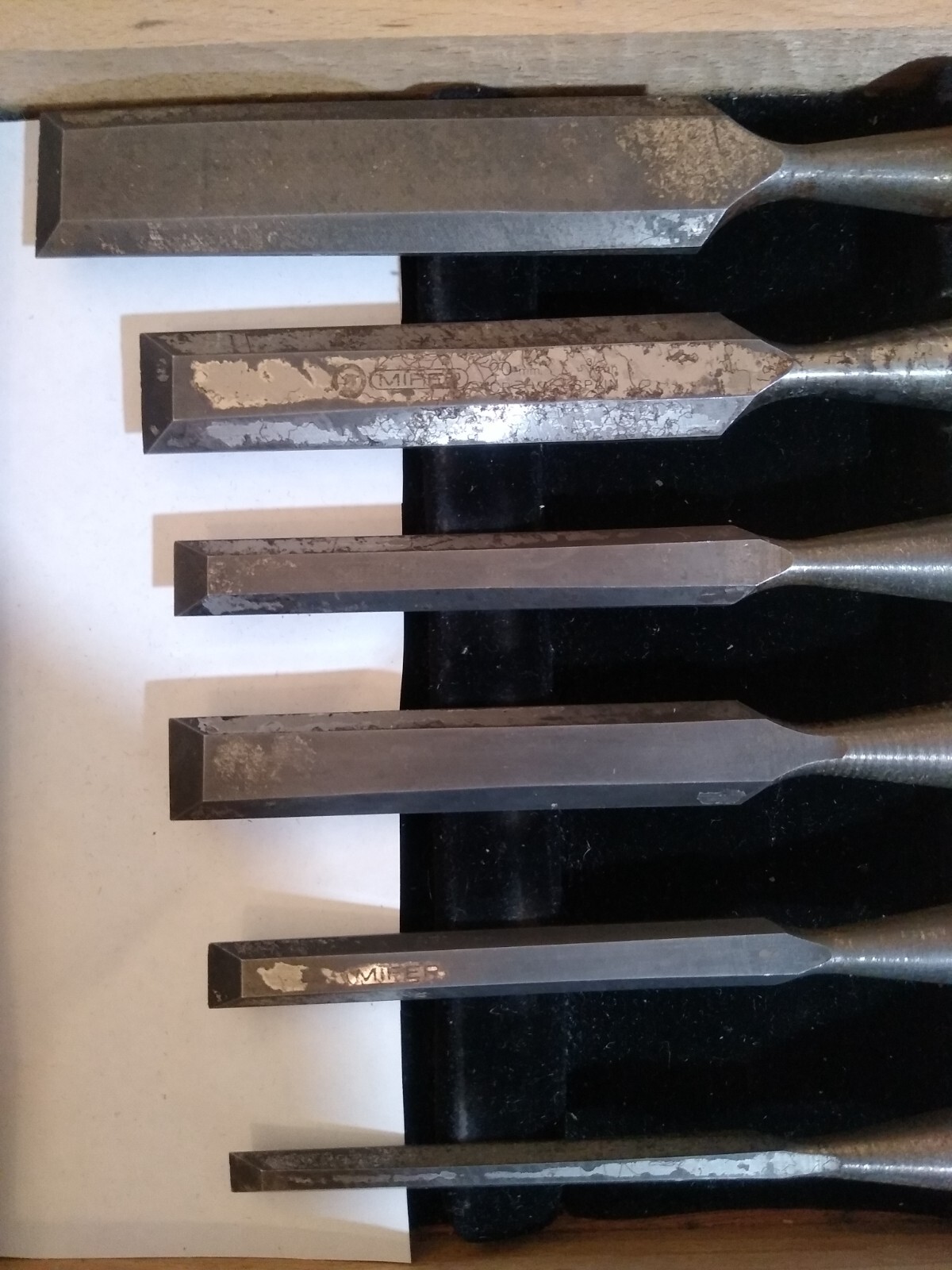 Mifer Chisel 6piece Vintage Set in Original Box Woodworking Tools Sharp