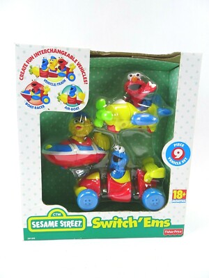VTG Fisher Price Sesame Street Switch'Ems Vehicles Elmo Cookie Monster Big Bird