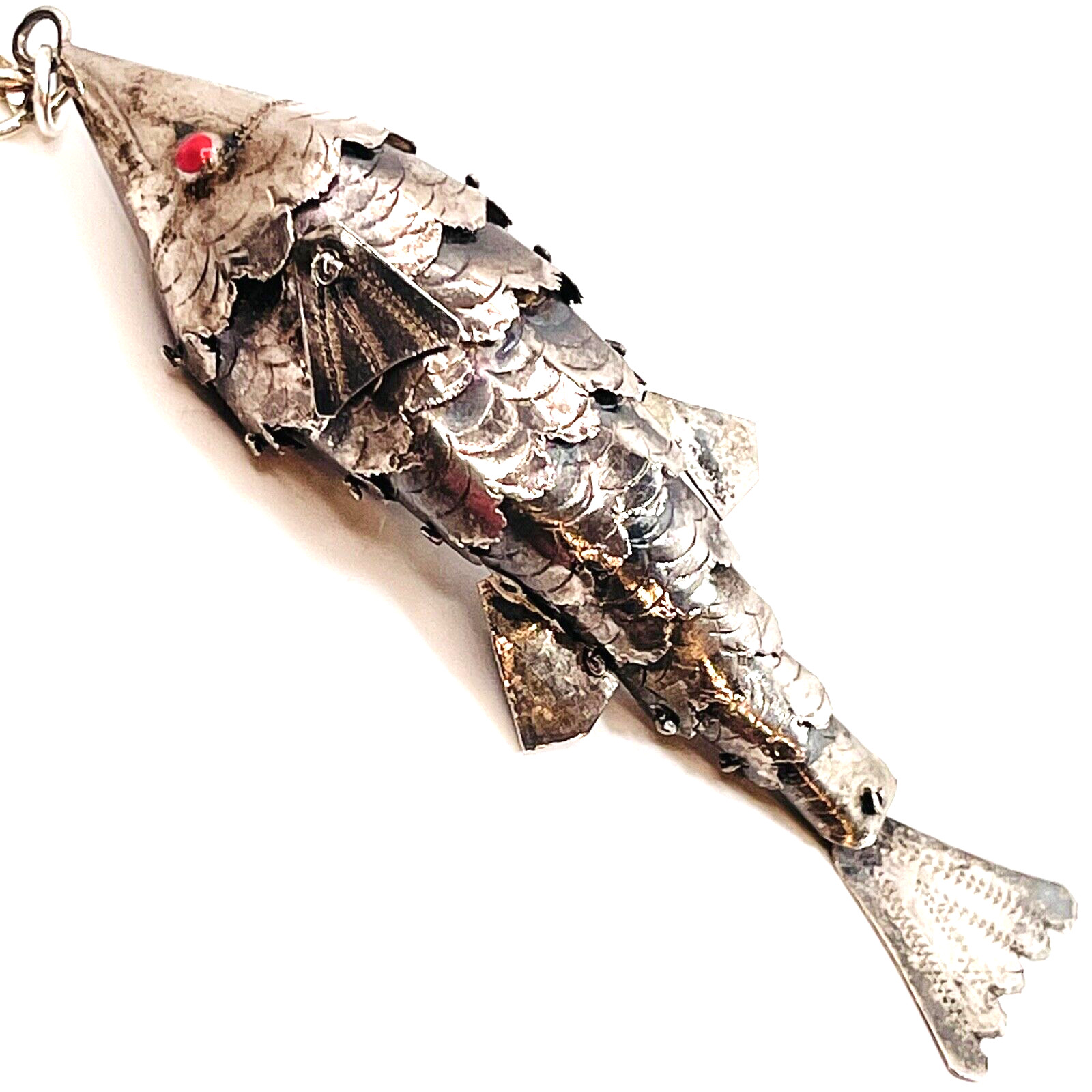 Vintage Articulated Sterling Silver Fish Pendant Neck… Gem