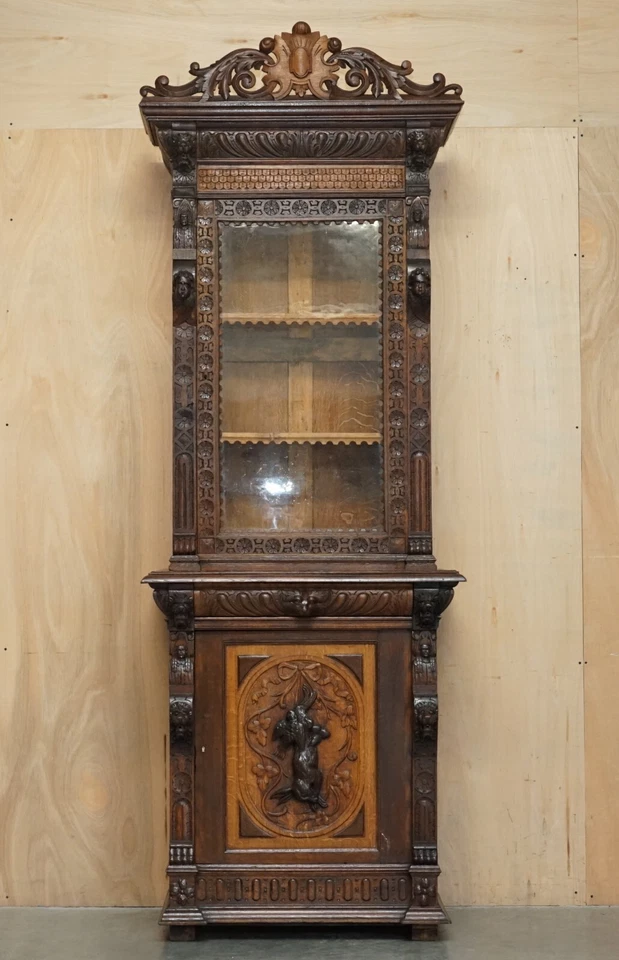 PAR DE LIBRERÍAS ANTIGUAS VICTORIANAS 1880 CONTINENTALES RENACIMIENTO GÓTICO JACOBEO Foto 3 de 4