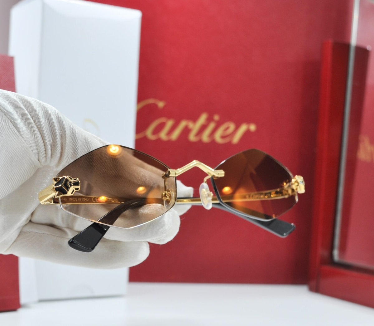 New Cartier rimless sunglasses glasses Panthere black gold  display picture 2