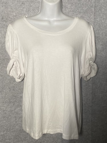 Yana K American Made Avery Top Womens Large White Twisted Puff SS Pullover NWT - Picture 7 of 17