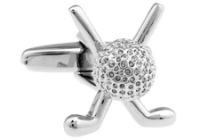 Golf Ball Clubs Cufflinks Silver Finish Gift Boxed Polishing Cloth Included