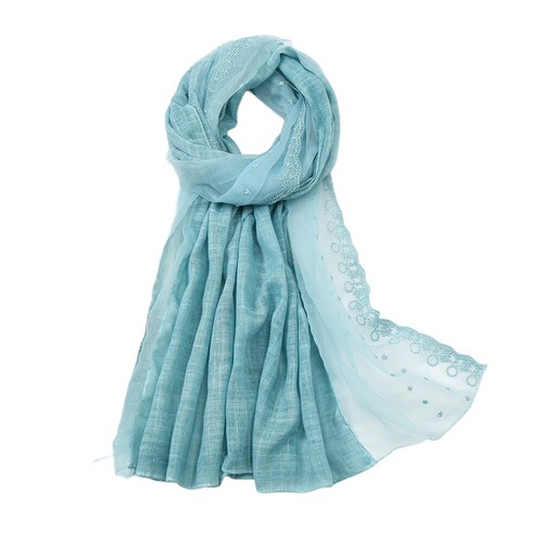 Women Mesh Linen Embroidery Flower Scarf Shawl Wrap Headscarf Long Wide Scarves - Picture 11 of 19