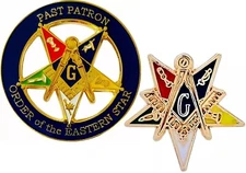 2PC 1.25" Masonic Large OES Order of the Eastern STAR Past Patron Lapel Pins SET