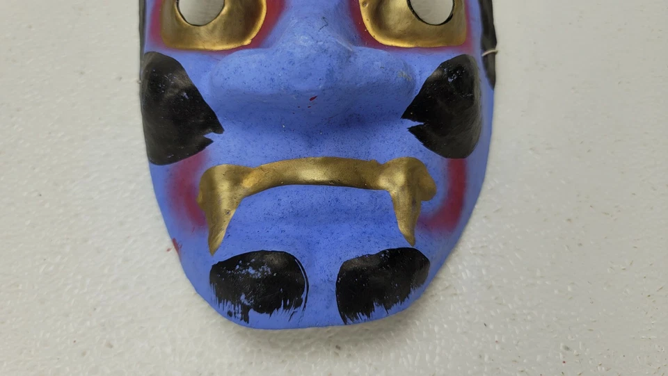 Vintage Blue Devil Japanese Geisha Woman Halloween Face Mask Paper Mache - Image 4 of 4