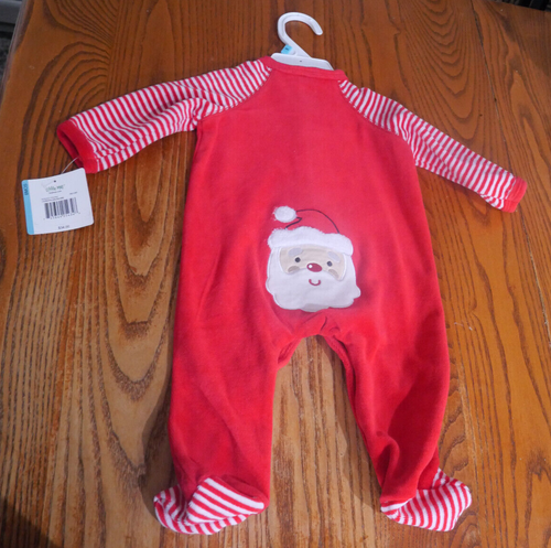 Christmas NEW Infant Little Me 6 months sleep & play Santa accent red snap close - Picture 2 of 9