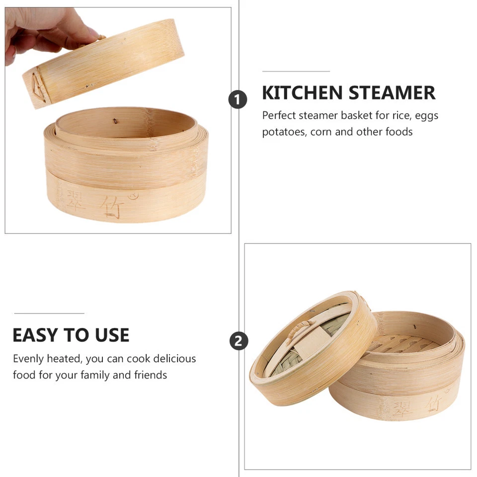 1 Juego de Bambú Vaporera de Alimentos Cocina Premium Vaporera Hecha a Mano Cesta Vaporera Foto 3 de 4