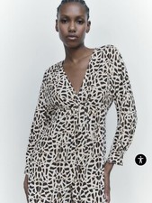 NWT ZARA Animal Print Romper Long Sleeve XL Faux WrapBack Cut Out Cream Blk Gold