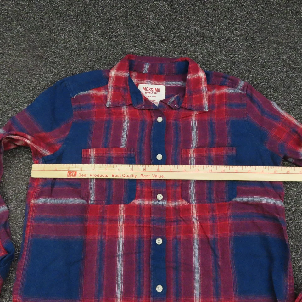 Mossimo рубашка женщин маленький красный и синий клетку пуговицы длинным рукавом бойфренд подходит - Изображение 2 из 4