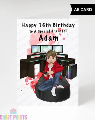 CRAFT PRINTS Gamer Gaming Birthday Card Personalised Son Grandson Boy Nephew A5 Card