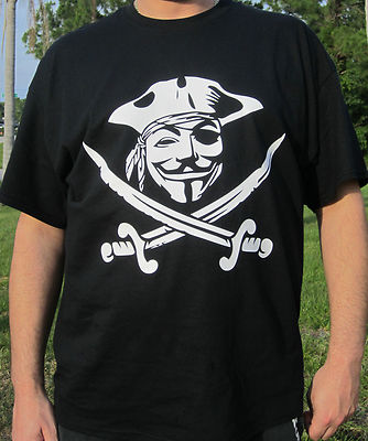 Anonymous Pirate mask Guy Fawkes Hackers T shirt Computer hacker Protest Tee