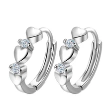 Women Girl Small 925 Sterling Silver Heart CZ Huggie Hoop Earrings 12mm TH1