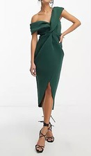 ASOS Off Shoulder Twist Front Midi Dress SZ 4 DeepGreen