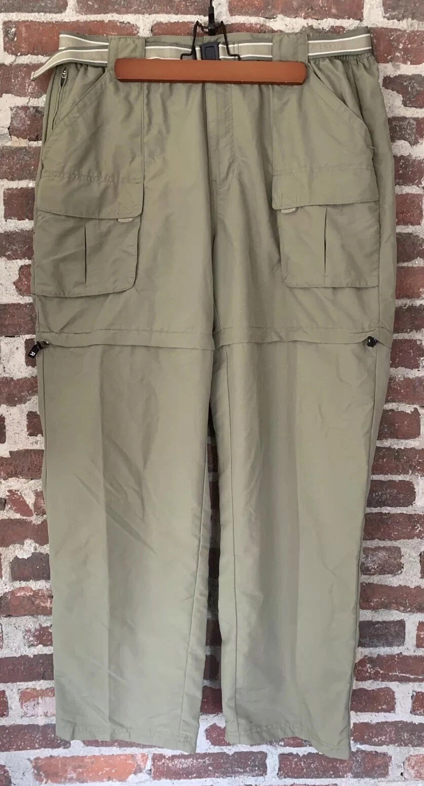 L.L. Bean Mens Size XL Tan Convertible Cargo Nylon Belted Liner Fishing Pants