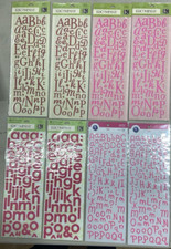 SC055 - Glitter, Flocked Stickers - PINK Alphabet/Numbers - Lot of 8 - Sz 13"x5"