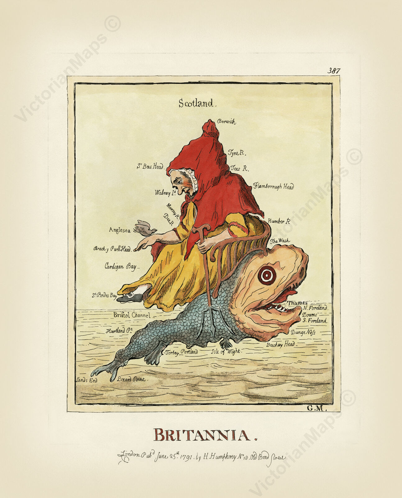 Britannia Britain humorous satirical map England Wales J. Gillray 1791 art print