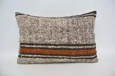 Pillow for Sofa, Pillow Sham, 16"x24" Beige Pillow Sham, Turkish Kilim Pillow
