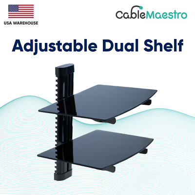 Dual Shelf Adjustable Wall Mount For TV Cable Box Routers DVR Media players DVD