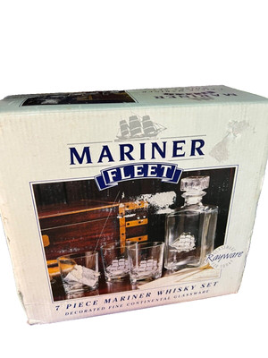 7 piece bar set Whisky Decanter 6 whisky glasses Mariner Nautical ship sailing