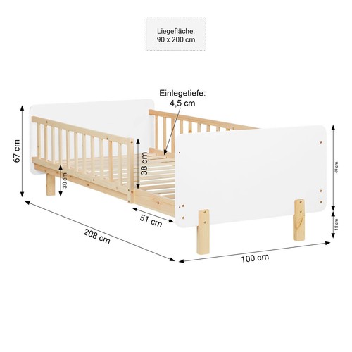 Kinderbett 90x200 Matratze Mädchen Junge Rausfallschutz Gitterbett Homestyle4u - Bild 16 von 48