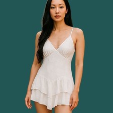 Wild Fable White Lace Ruffle Mini Dress   Size Small