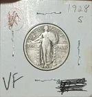 1928-S Standing Liberty Quarter 90% Silver 25c US coin SLQ F Very Fine VF
