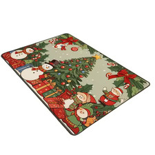 Christmas Entry Doormat, Santa and Snowman Scene, Decorative Holiday Floor Rug