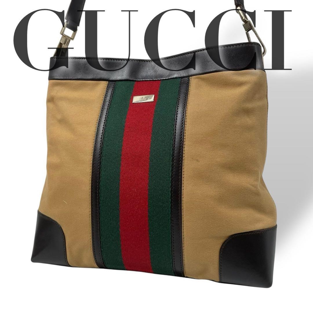 Authentic Used Gucci 4826 Sherry Line Brown Leather Shoulder Bag