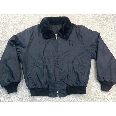 Hope Manufacturing Bomber Jacket Mens L Black Nylon Faux Fur Collar Made in USA