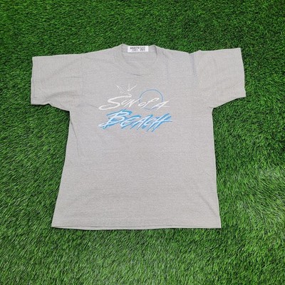 Vintage 90s ''Sun of a Beach'' Funny SOB T-Shirt S/M 19x24 Gray USA