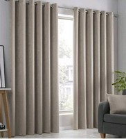 Pair Of Fusion STRATA Natural Dim Out Eyelet Curtains 46 X 54