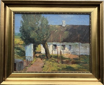 Impressionist Jacob Meyer Old Farmhouse in Sunlight Denmark Oil Painting 