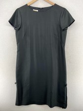TALBOTS Dress 14 Pure Silk Short Sleeve Back Zip Pleated Chiffon Side Hem Black