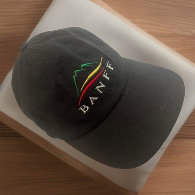 Vtg BANFF Alberta National Park OSFM Cap Rockies Tourist Cotton Dad Trucker Blac