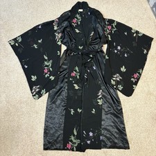 Vtg Victoria's Secret Kimono Robe Duster Gold Label Floral Embroidered Black M/L