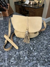 Able by Lauren Akins Lauren Crossbody Tan Nubuck Leather Bag with Tassel Boho