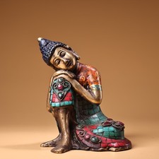 Old Tibetan pure copper gilt-painted Buddha statue