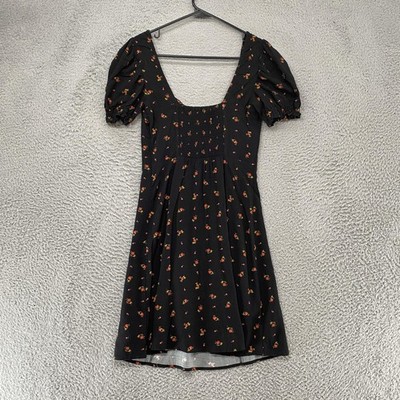 urban outfitters black puff sleeve dress Urban Outfitters Dress Womens S Black Floral Puff Sleeve Dark Romantic  Sundress