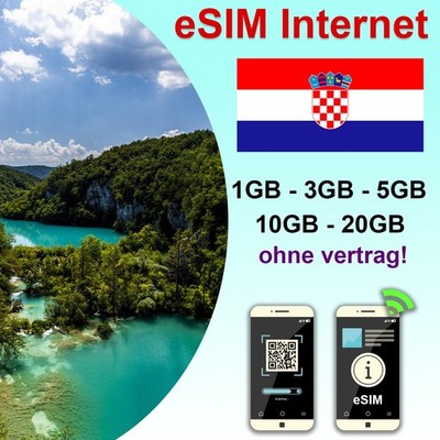 eSIM Kroatien   Datenpaket ohne Vertrag, Keine physische SIM | Travel Sim - 5G