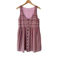 Vestido sin mangas Madewell cuello redondo arco iris rayas M rosa vino jersey vestido algodón