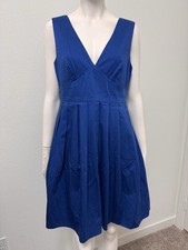 J. Crew Navy Blue Fit & Flare Pleated Sleeveless V-Neck Dress - Size 8