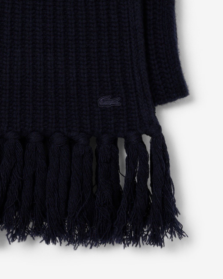 Lacoste Fringed Wool Scarf Midnight Blue One Size NWT thumbnail 2