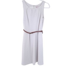Merona Stripe Sleeveless Dress Belted XS Tan Cream Neutral, Career Casual, Zip