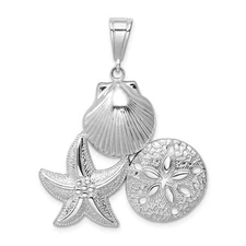 Sterling Silver Rhodium-plated Polished and Textured Sea Life Pendant