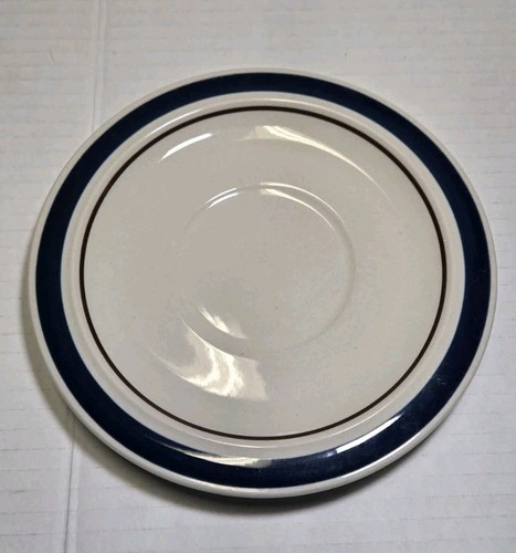 Lot Of 7 Vintage Stoneware Japan Blue Brown Striped Saucers 6" - Picture 2 of 3
