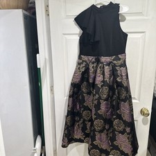 Shein Womens Dress Flutter Sleeve Fitted Flared Long Flowers Sleeveless Party