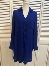 Express Royal Blue Long Sleeve Button Down Shirt Dress